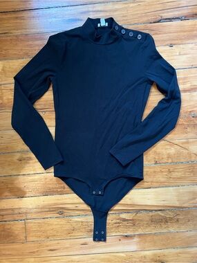 J. Crew Black Long-Sleeve Mock Neck Bodysuit with Shoulder Buttons